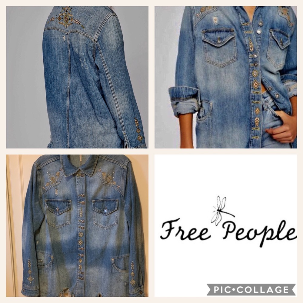 Free People Moonchild Denim Shirt Jacket M - Picture 1 of 8